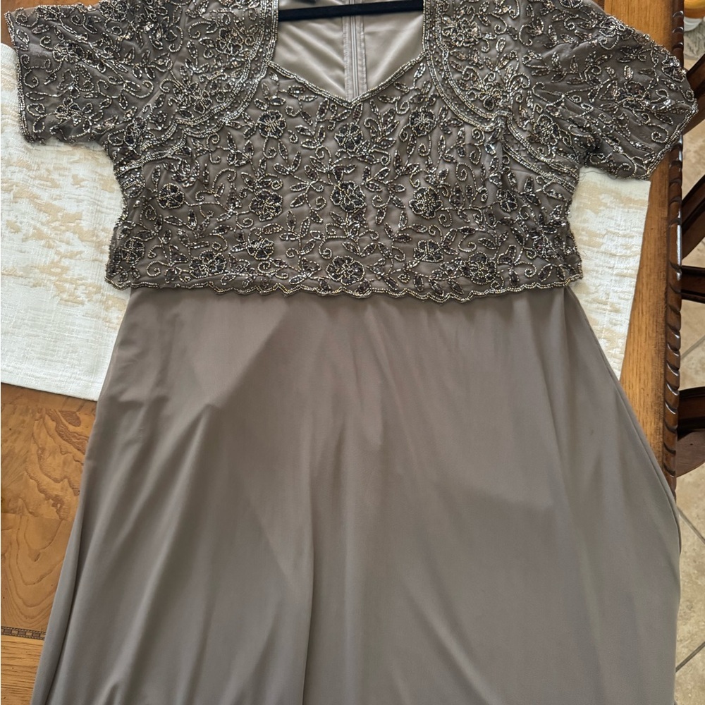Pisarro Nights Taupe Embellished Long Sleeve Dress